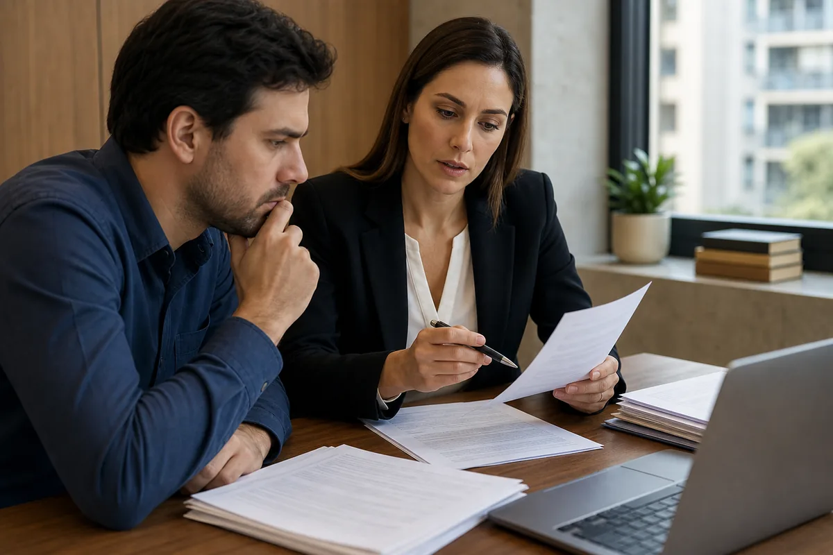 Interessado revisa edital e documentos com advogada imobiliária