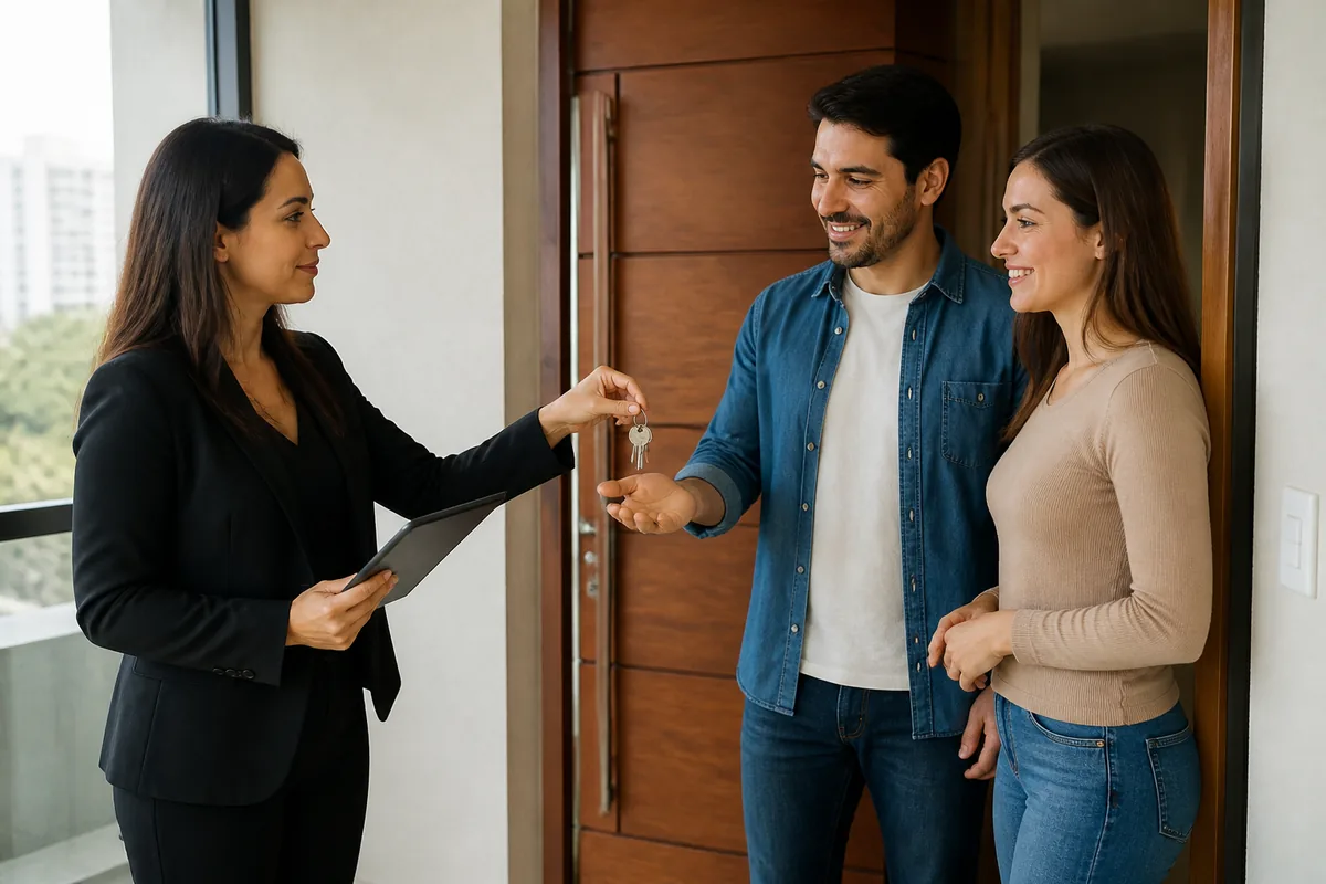 Profissional acompanha entrega de chaves de apartamento