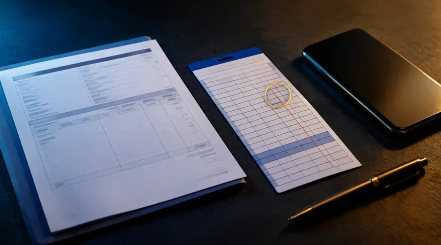 Contracheque e cartão de ponto com divergência em horas extras
