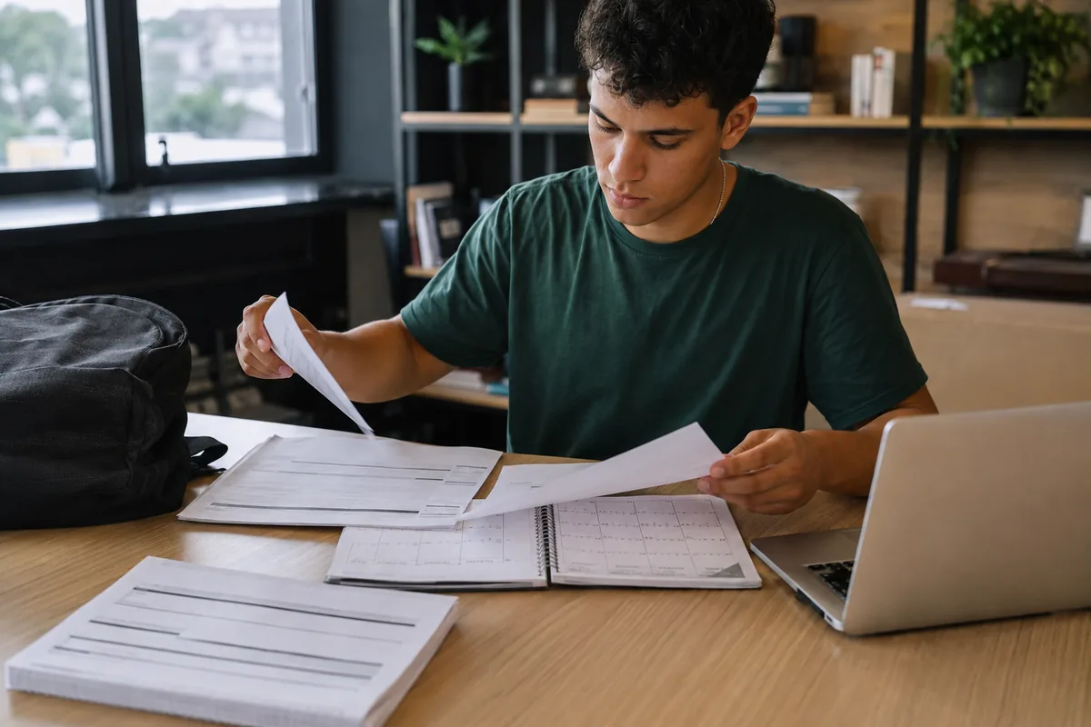 Estudante confere termo, calendário acadêmico e relatórios do estágio