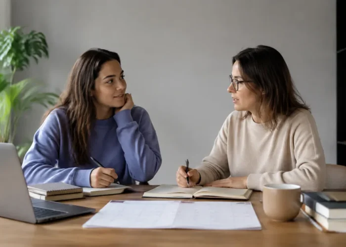 Estagiária e supervisora conversam sobre atividades de aprendizagem