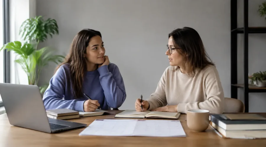 Estagiária e supervisora conversam sobre atividades de aprendizagem