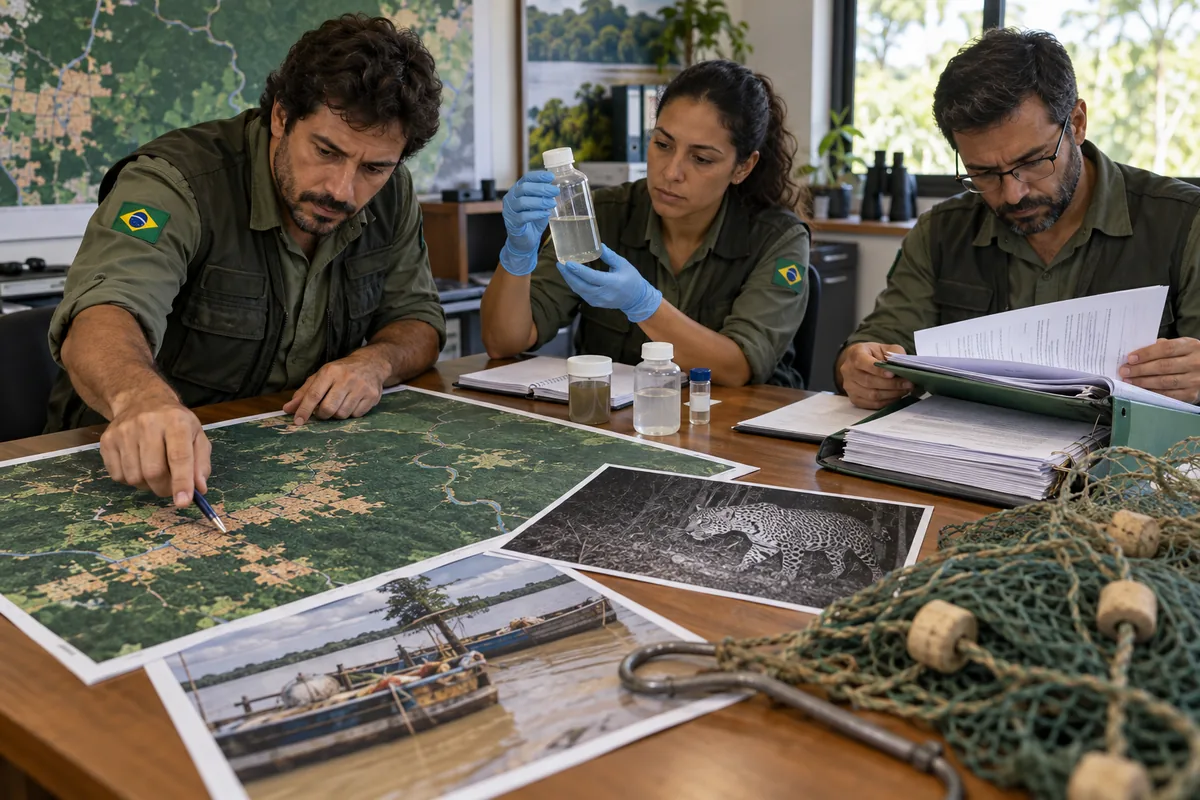 Equipe de fiscalização analisa mapas, água, fauna e pesca