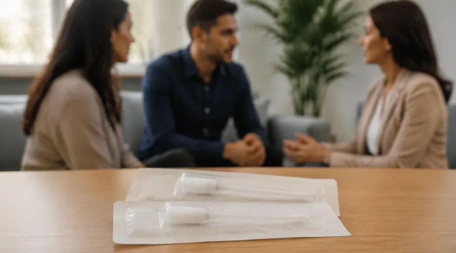 Kit de coleta de DNA em atendimento sobre reconhecimento de paternidade