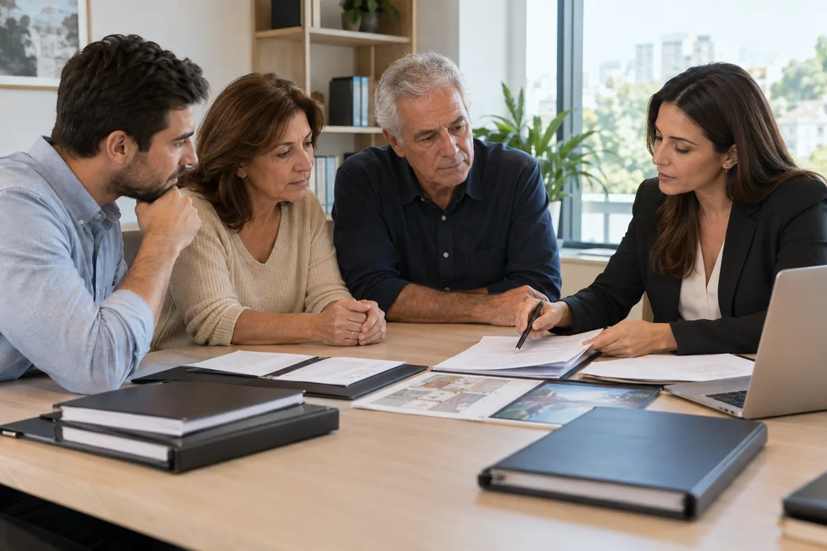 Família e advogada organizam documentos para concluir inventário