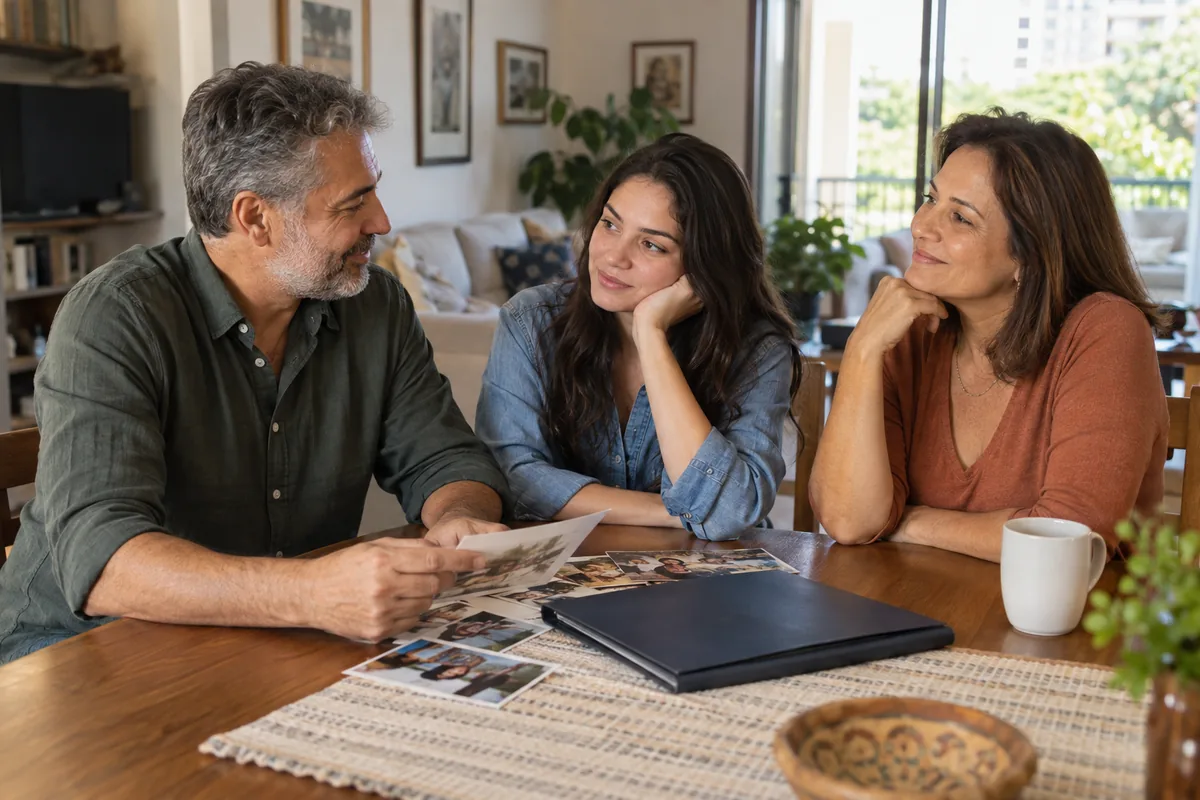 Família reconstituída conversa sobre planejamento de herança em casa