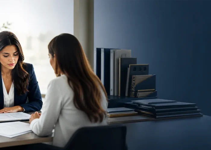 Advogada avalia documentos e custos de uma ação de cobrança com cliente