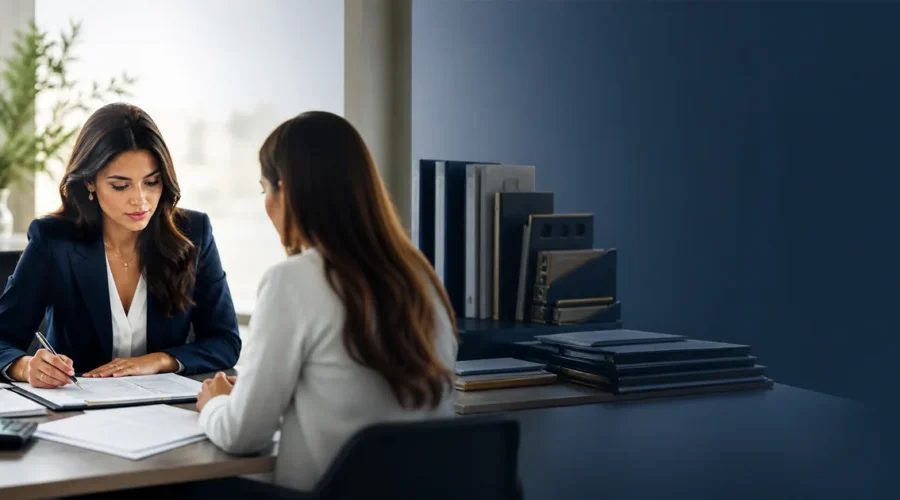 Advogada avalia documentos e custos de uma ação de cobrança com cliente