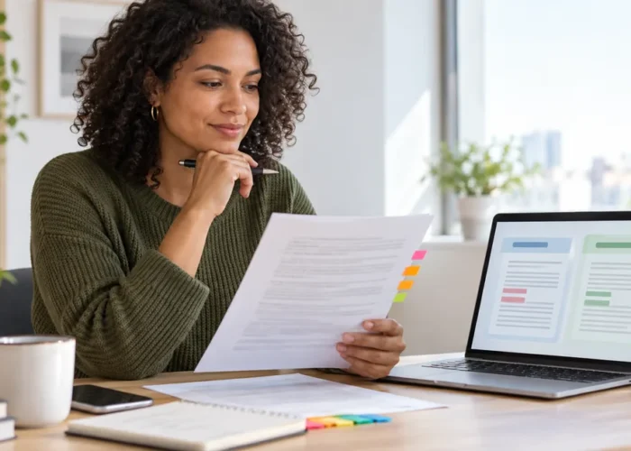 Consumidora compara contrato e oferta para localizar diferenças importantes