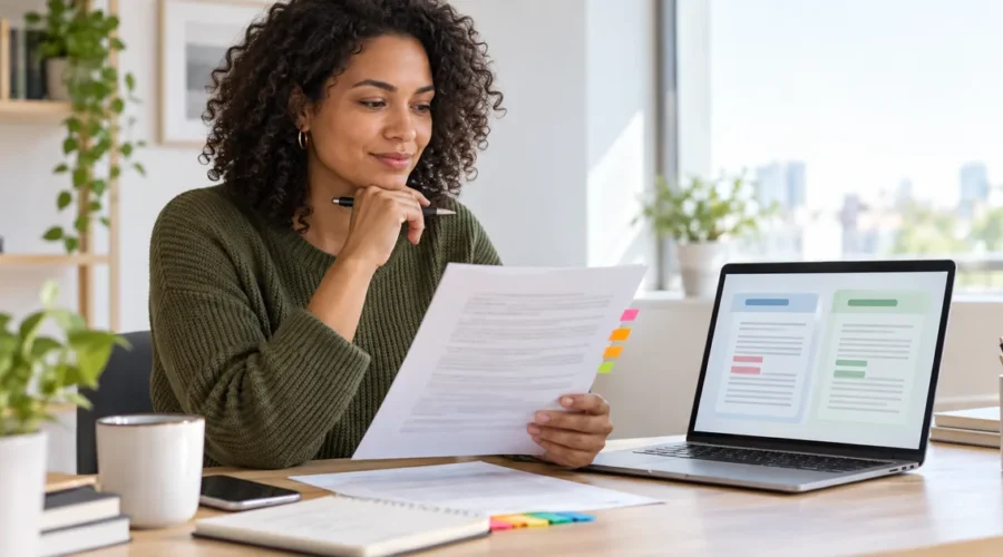 Consumidora compara contrato e oferta para localizar diferenças importantes