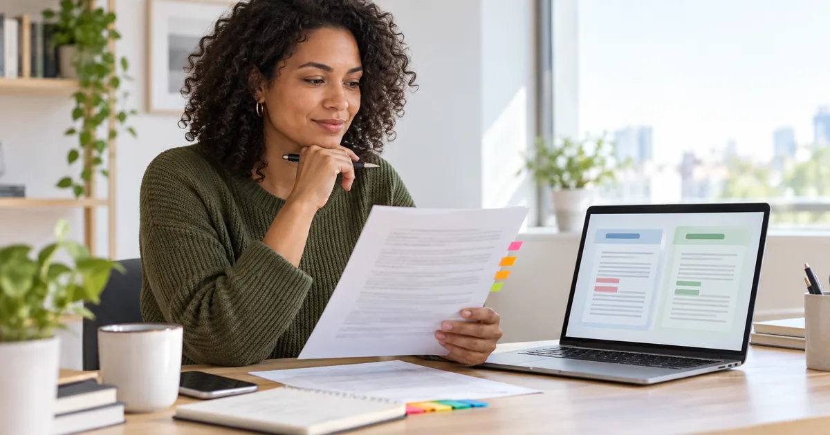 Consumidora compara contrato e oferta para localizar diferenças importantes