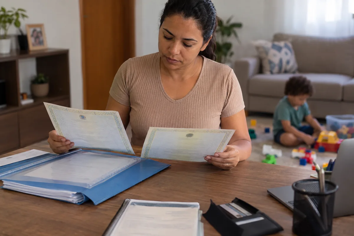Mãe confere certidões dos filhos para pedir auxílio-reclusão