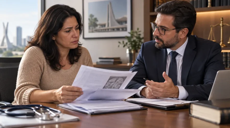 Paciente analisa com advogado os efeitos de uma negativa do plano