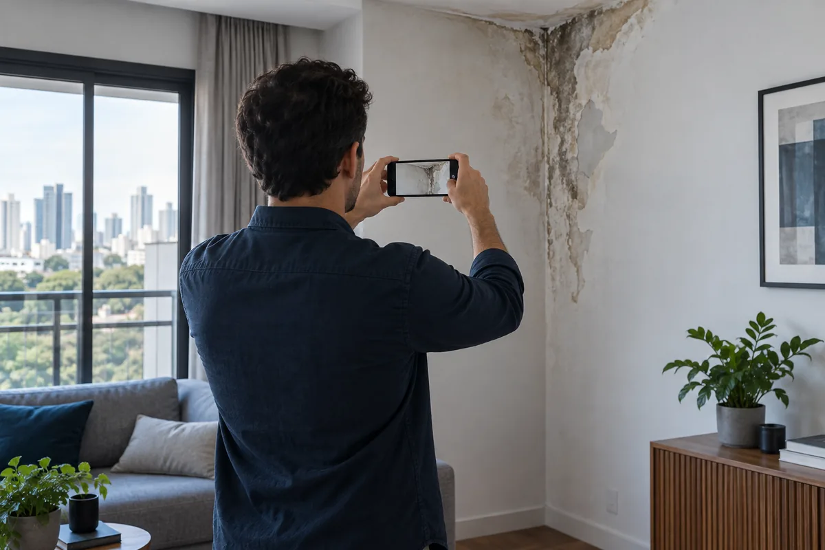 Inquilino fotografa infiltração na parede de imóvel alugado
