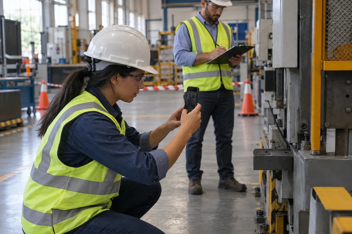 Técnica de segurança registra local de acidente de trabalho