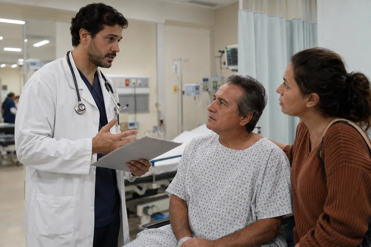 Médico conversa com paciente e familiar após internação negada pelo plano de saúde