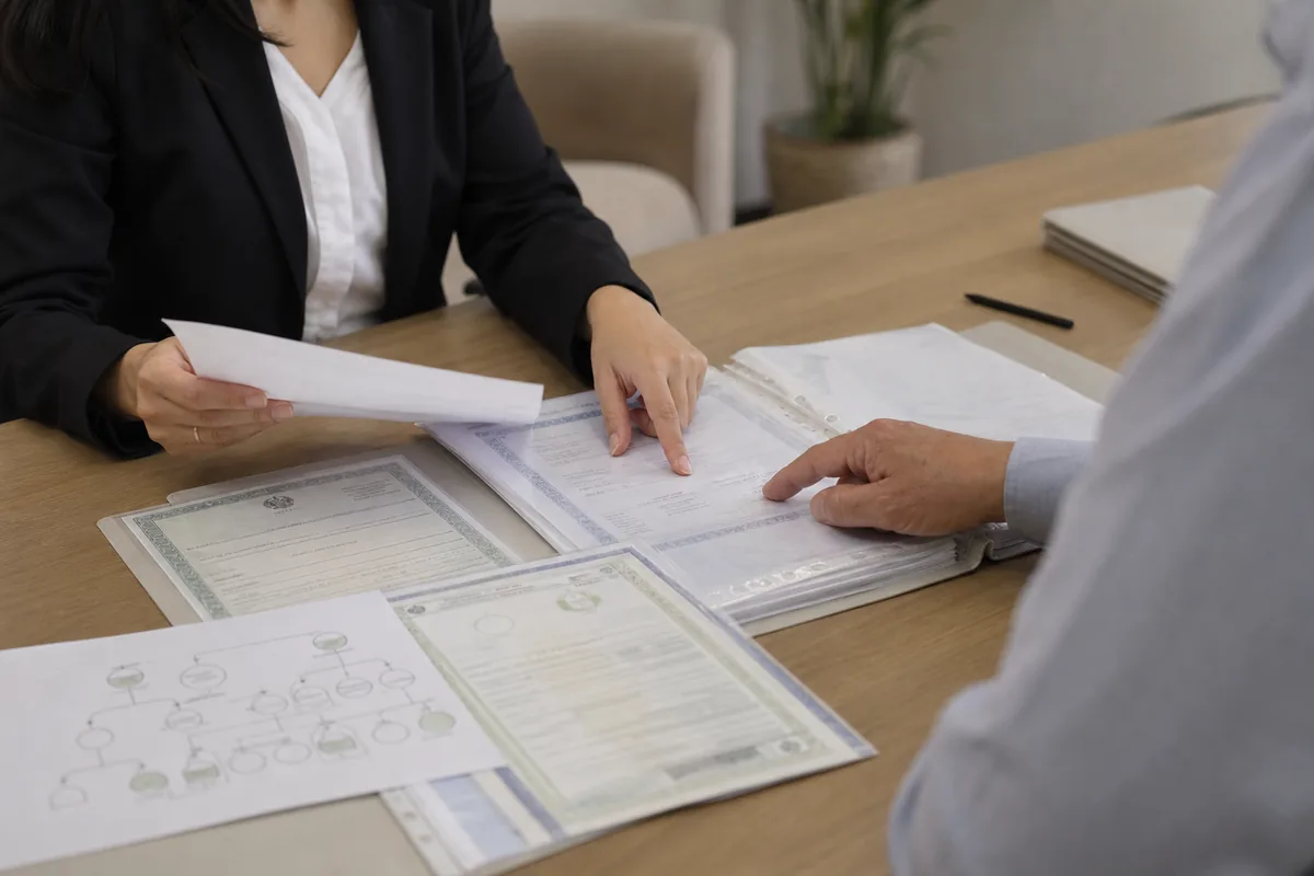 Atendimento jurídico com documentos de inventário