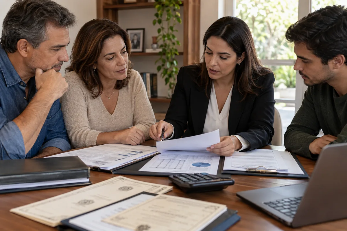 Família e advogada organizam o orçamento do inventário