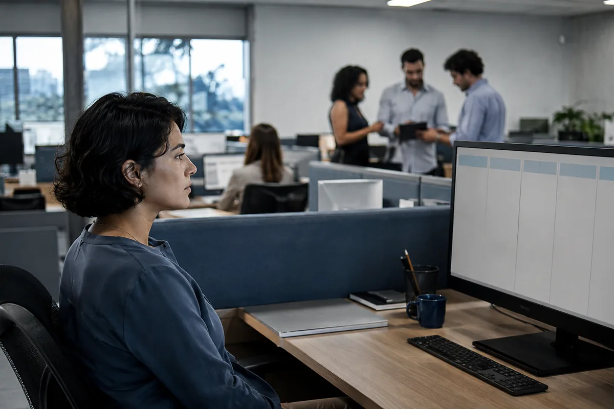 Profissional isolada com tarefas esvaziadas no escritório