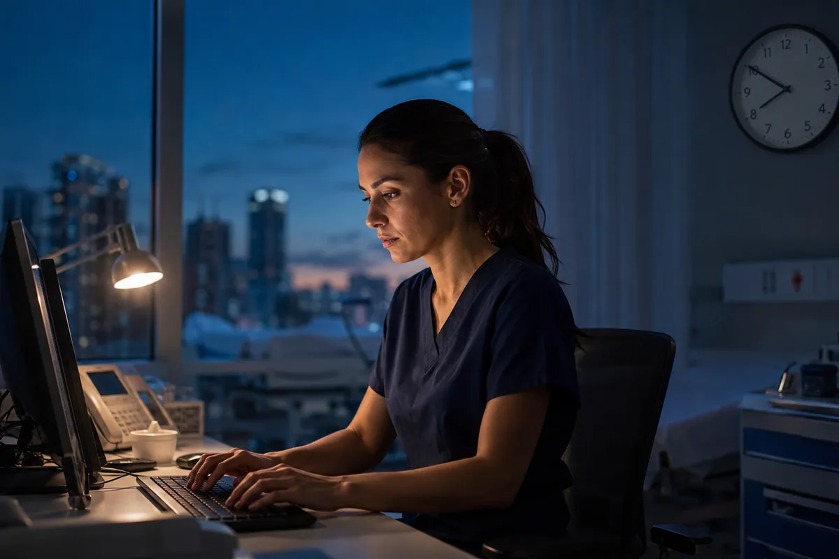 Profissional trabalha em hospital durante a noite