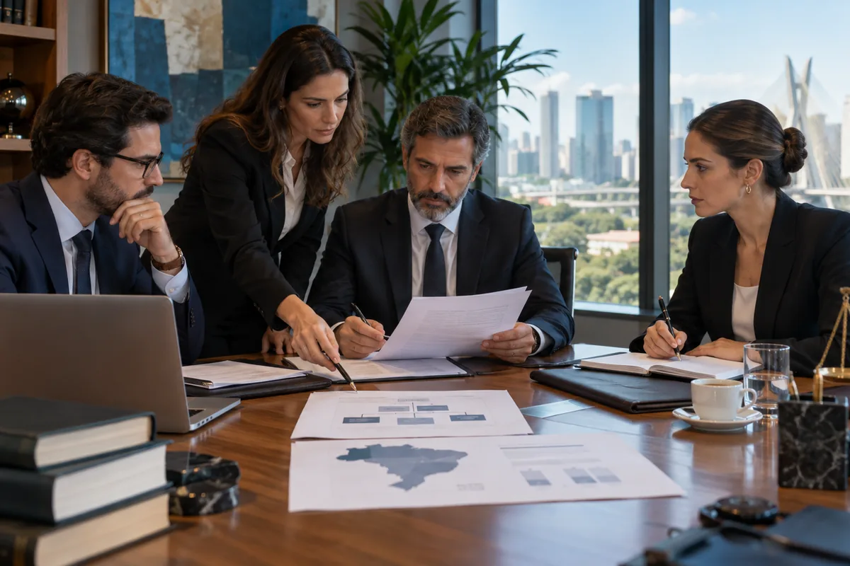 Advogados e executivos analisam os aspectos legais de uma fusão e aquisição
