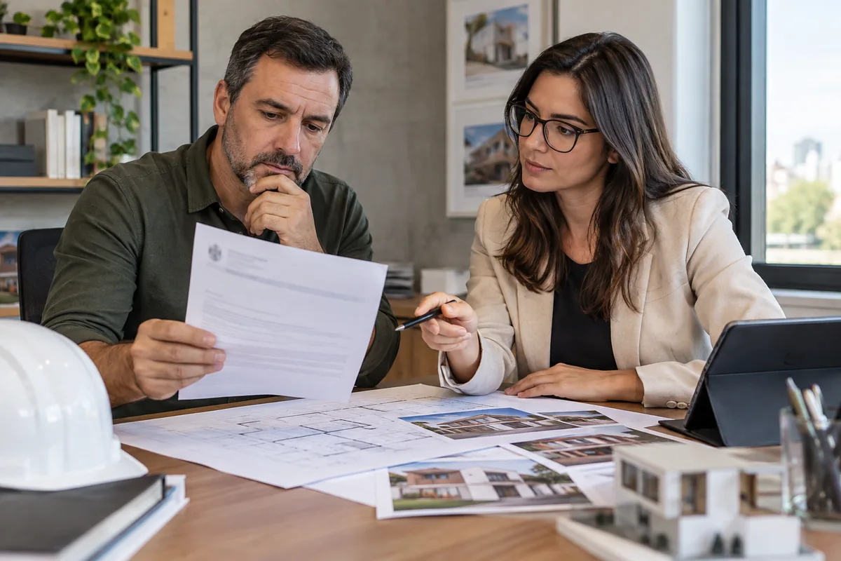 Proprietário e arquiteta analisam notificação de infração de construção