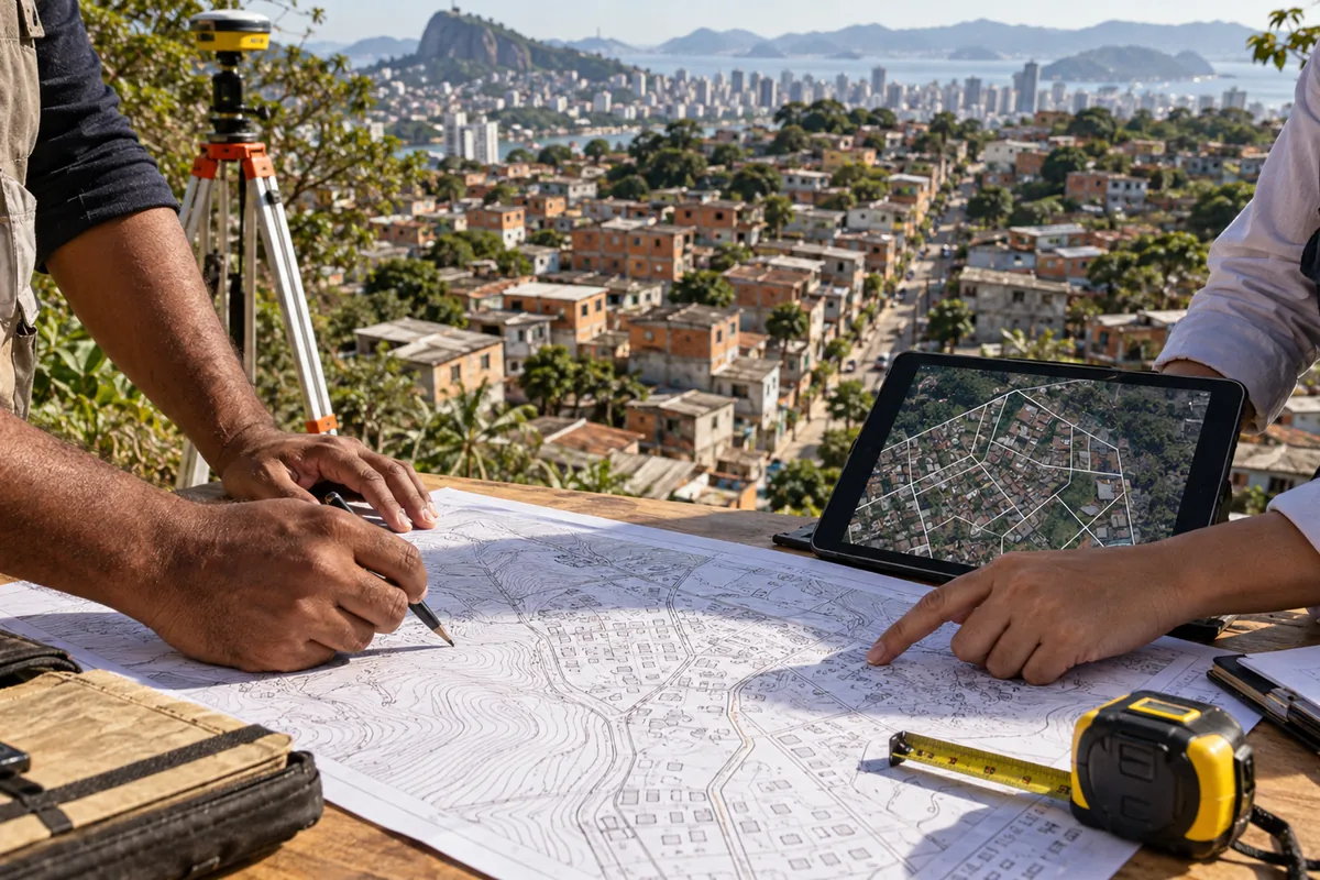 Profissionais realizam levantamento técnico de núcleo urbano informal