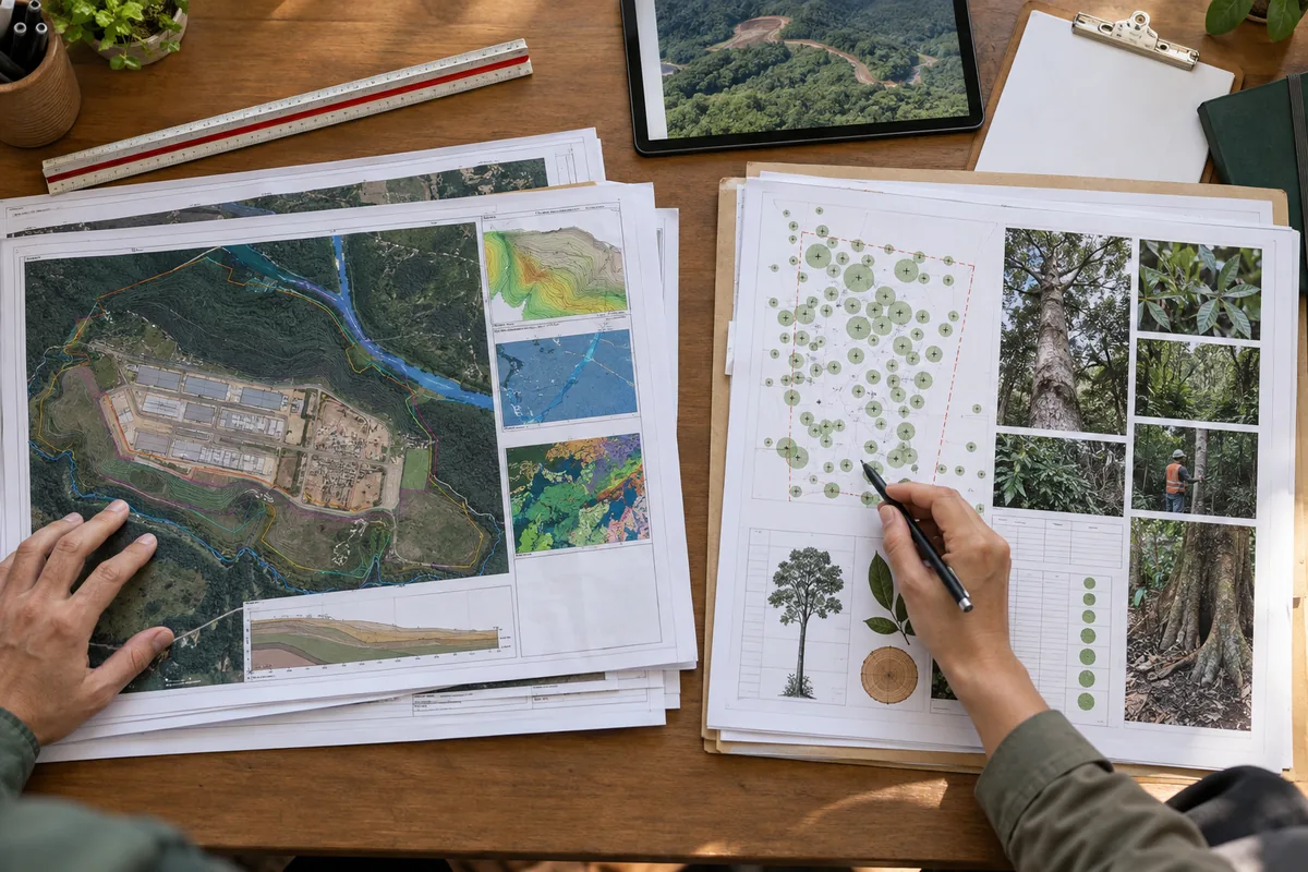 Mapas de empreendimento e inventário florestal em conjuntos documentais separados