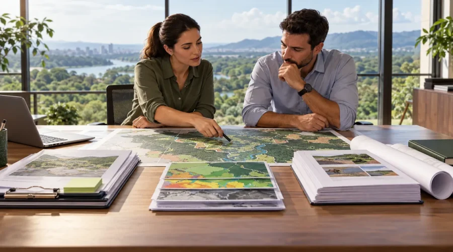 Consultora e gestor analisam área e documentos para obter licenciamento ambiental