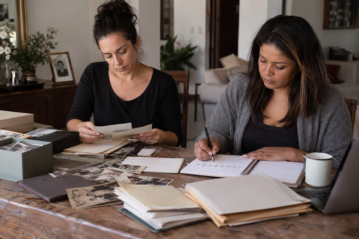 Duas mulheres organizam datas e documentos para inclusão tardia