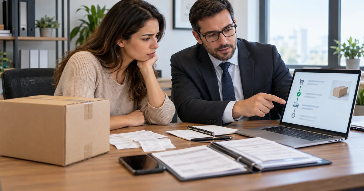Consumidora e advogado analisam compra online e documentos