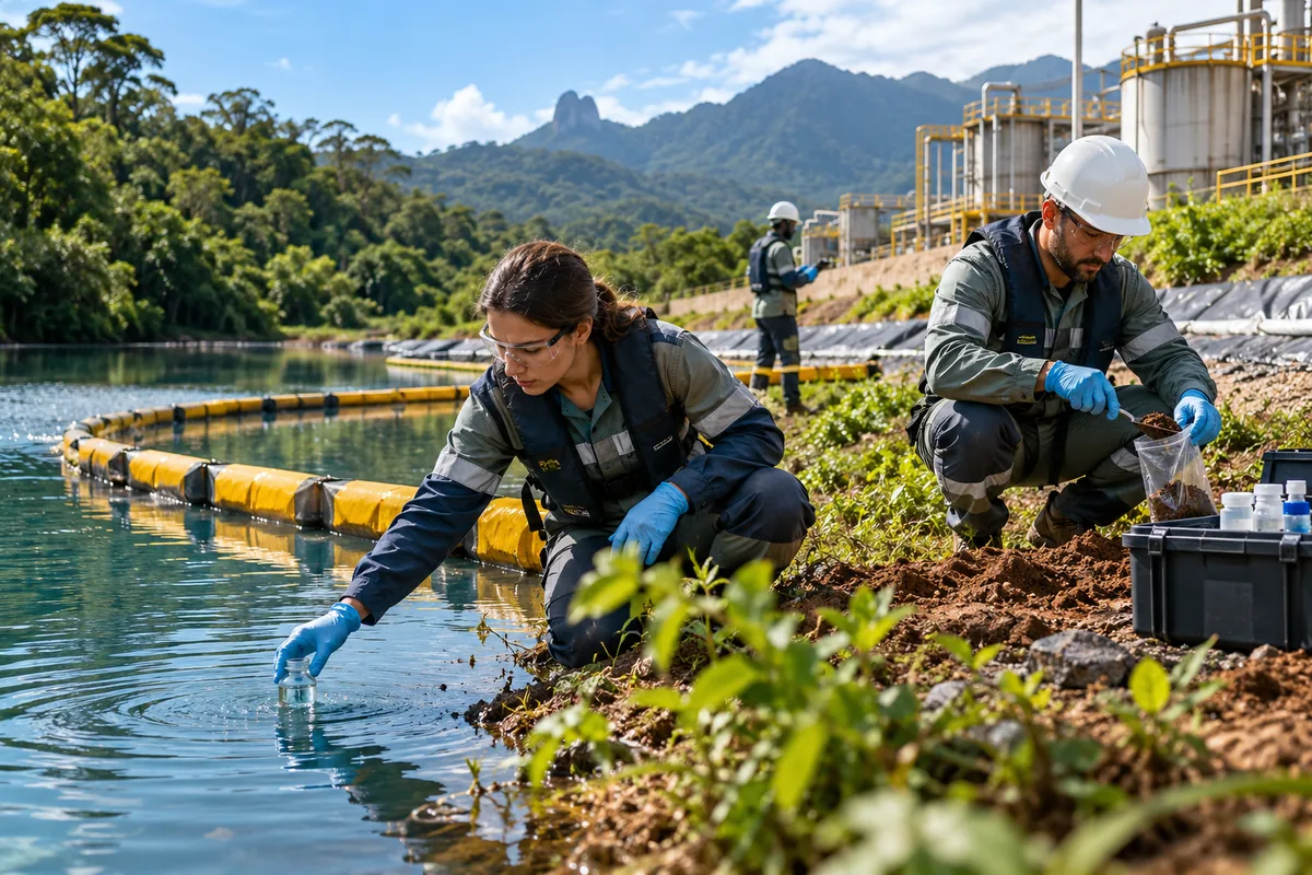 Equipe técnica coleta amostras durante recuperação ambiental