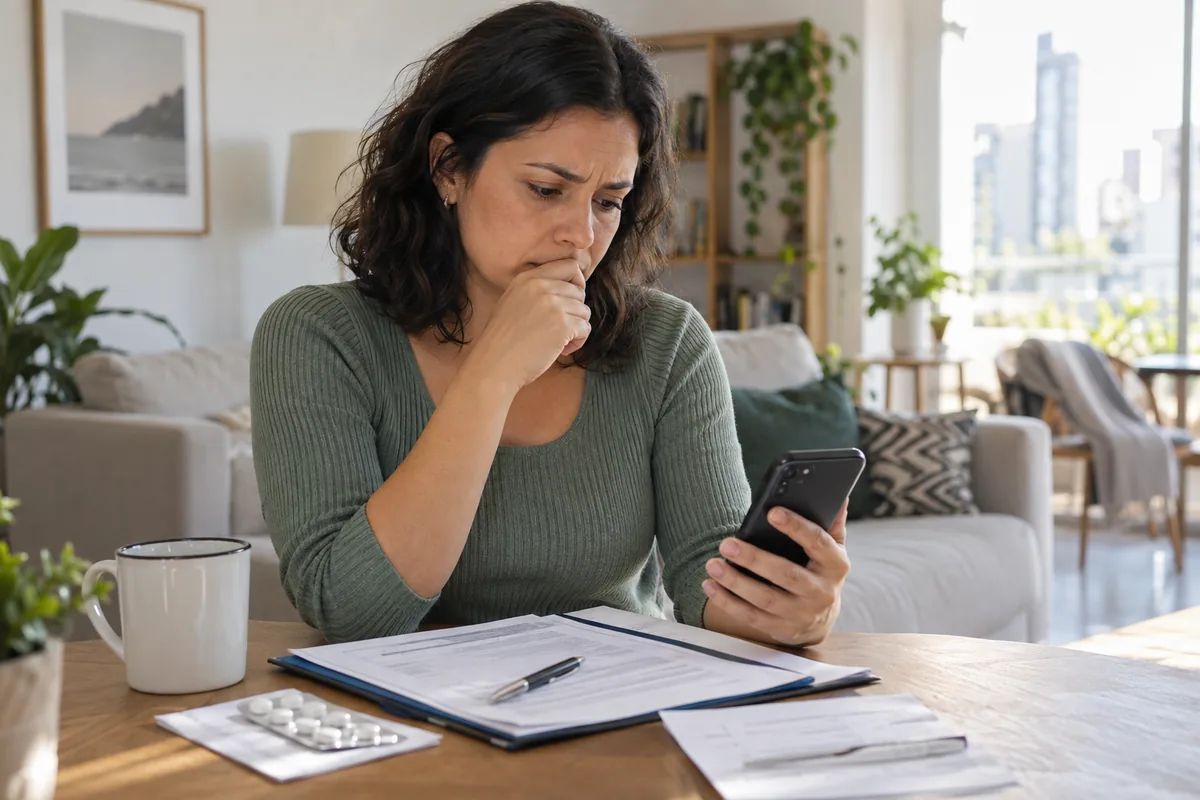 Paciente confere no celular a negativa de cobertura do plano de saúde