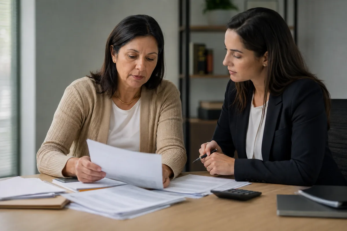 Cliente e advogada analisam contratos para negociar dívidas