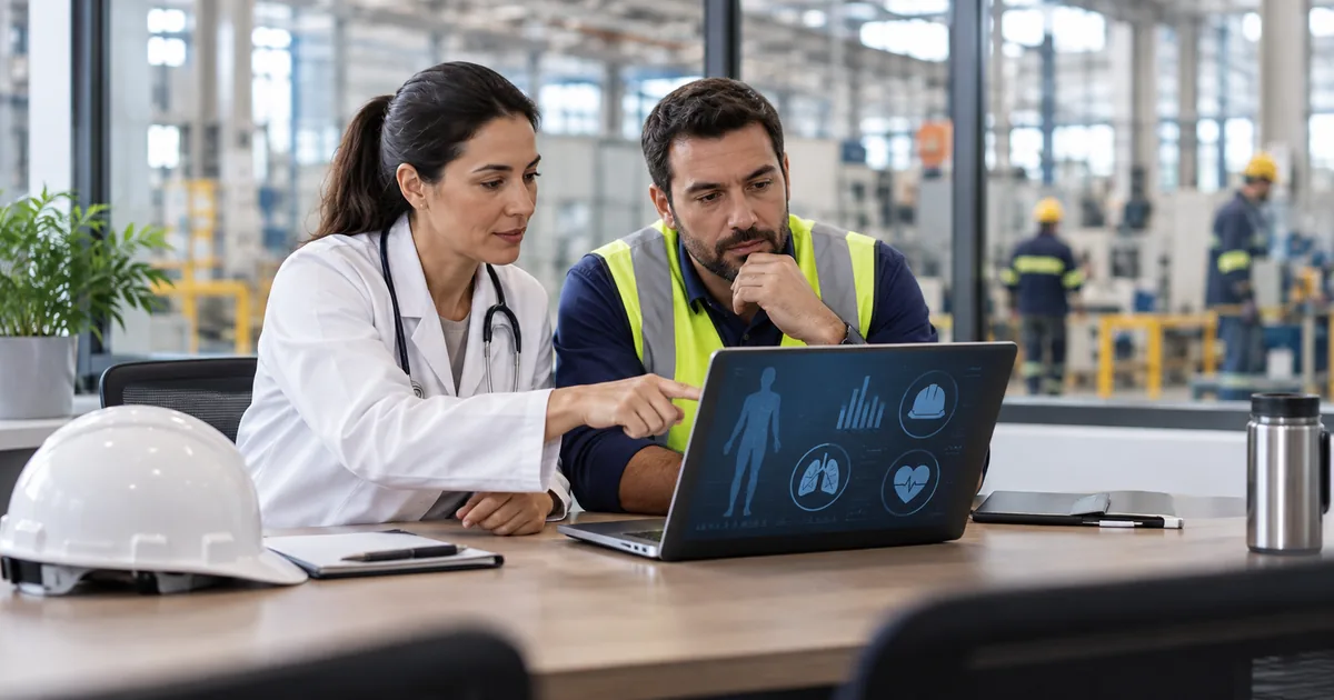 Profissionais analisam dados de saúde ocupacional próximos ao ambiente de trabalho