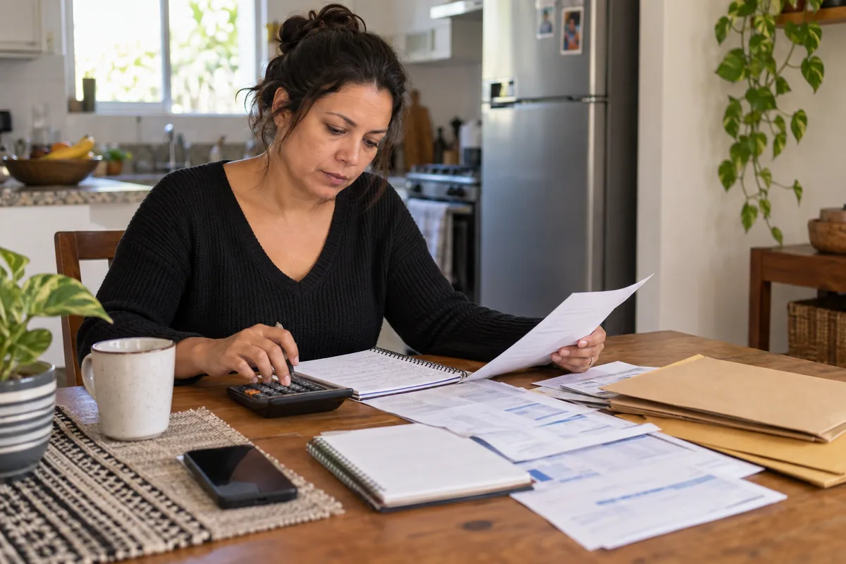 Pessoa organiza orçamento e documentos para separação