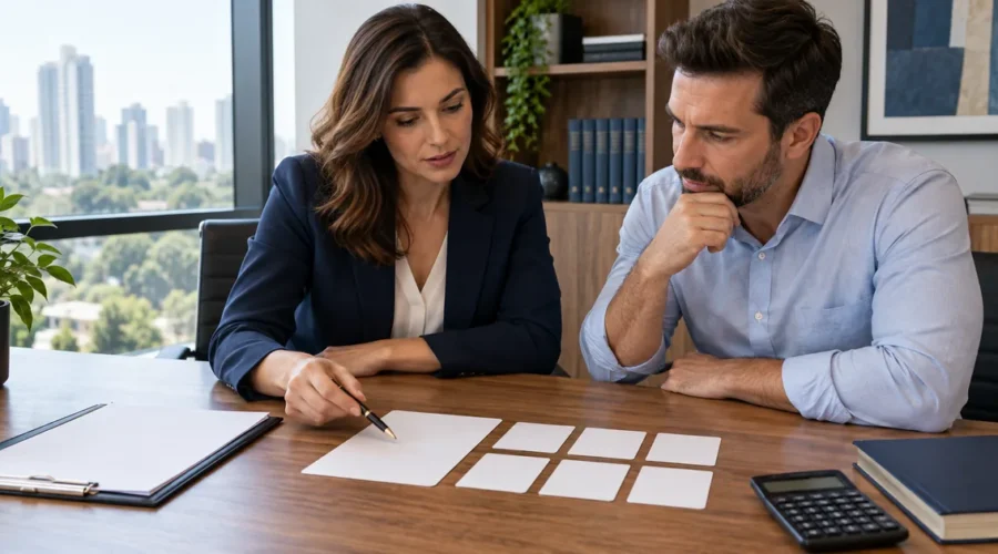Advogada e cliente analisam entrada e parcelas do artigo 916