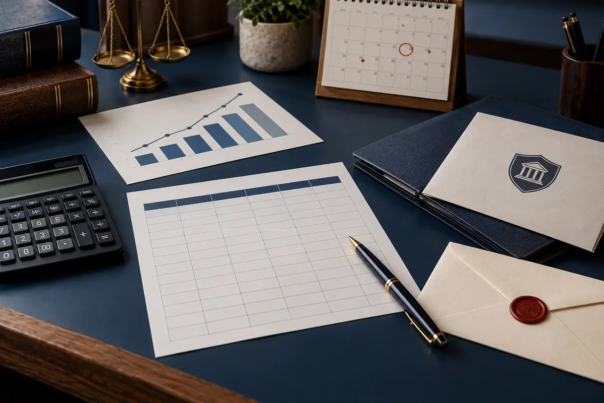 Calendário, calculadora e planilha usados para planejar parcelas de dívida fiscal