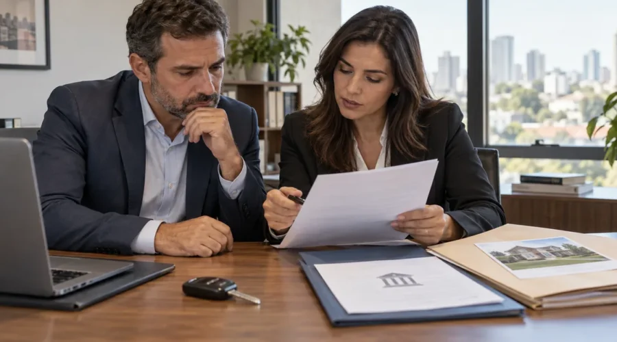 Empresário e advogada revisam bens e documentos após penhora fiscal