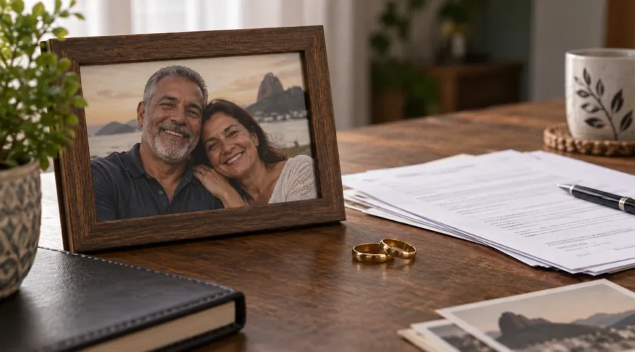 Fotografia do casal e documentos para pensão por morte do companheiro
