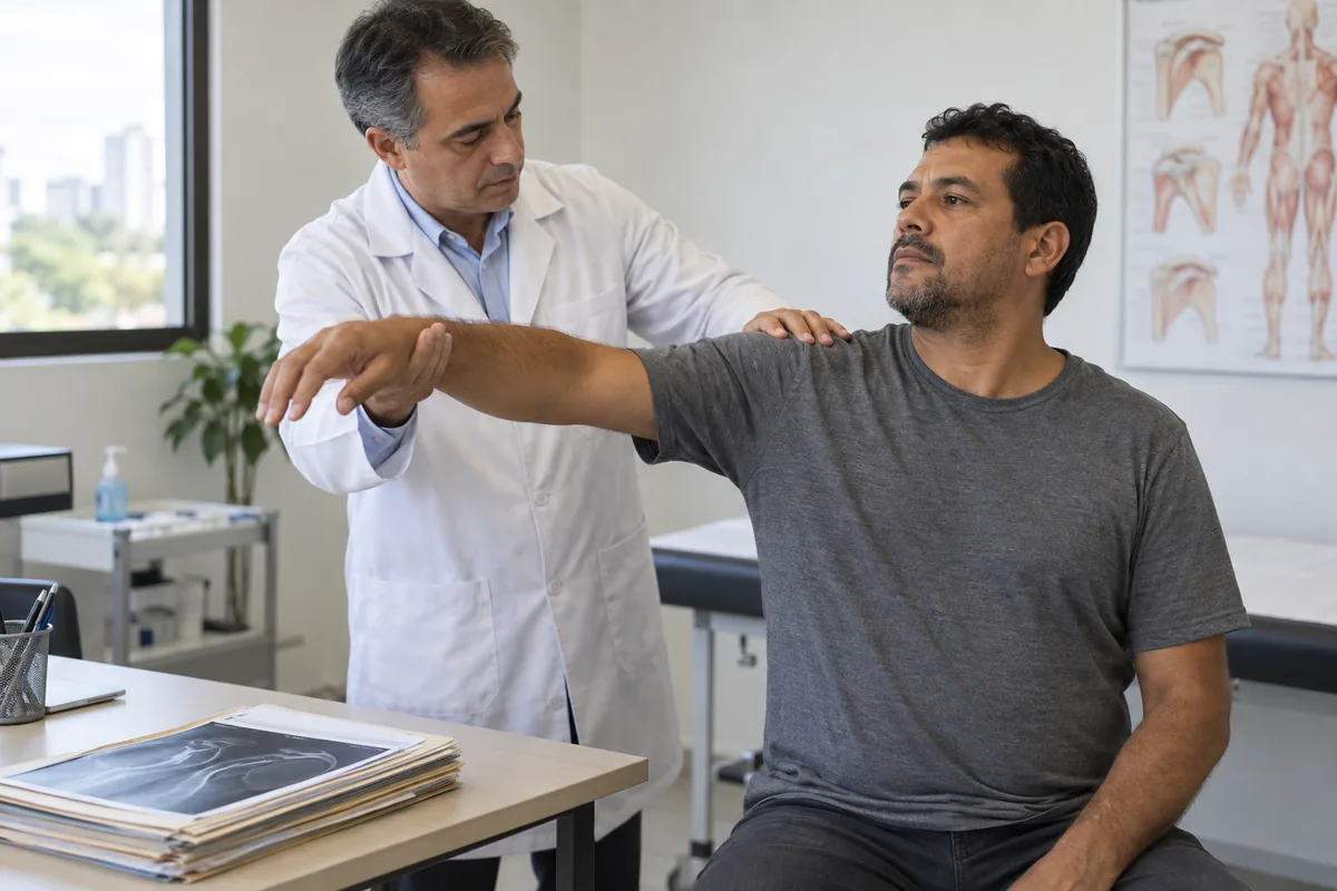 Médico avalia mobilidade de trabalhador em perícia judicial