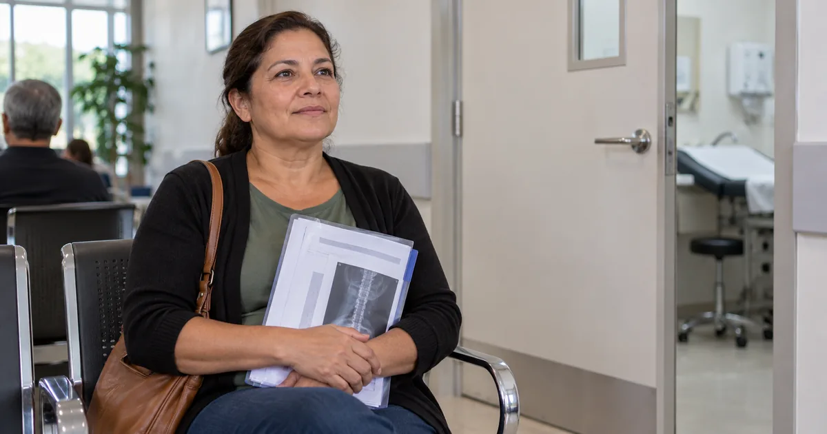 Segurada aguarda perícia médica com pasta de exames