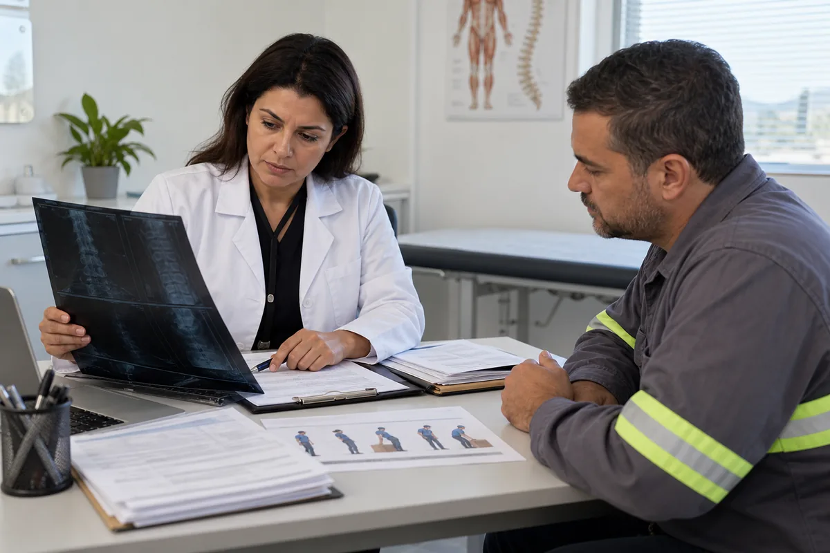 Médica perita analisa exames e descrição da atividade de trabalhador