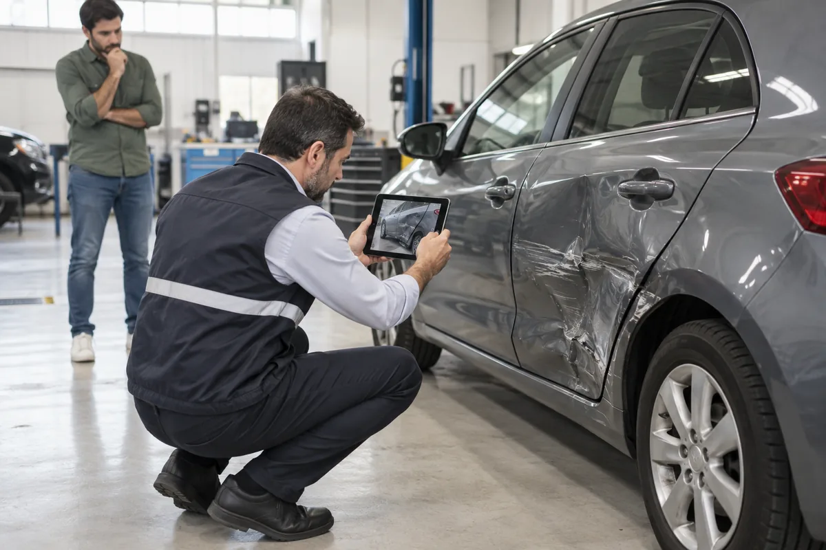 Perito fotografa danos em automóvel durante regulação do sinistro
