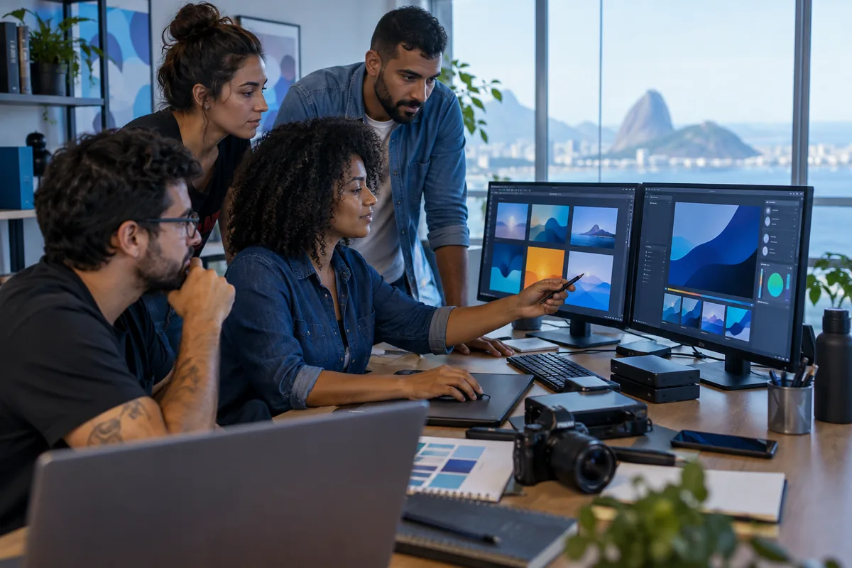 Equipe criativa organiza autoria, versões e acessos para proteger ativos de propriedade intelectual
