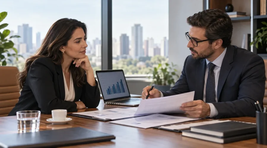 Empresária conversa com advogado sobre restituição de PIS e Cofins