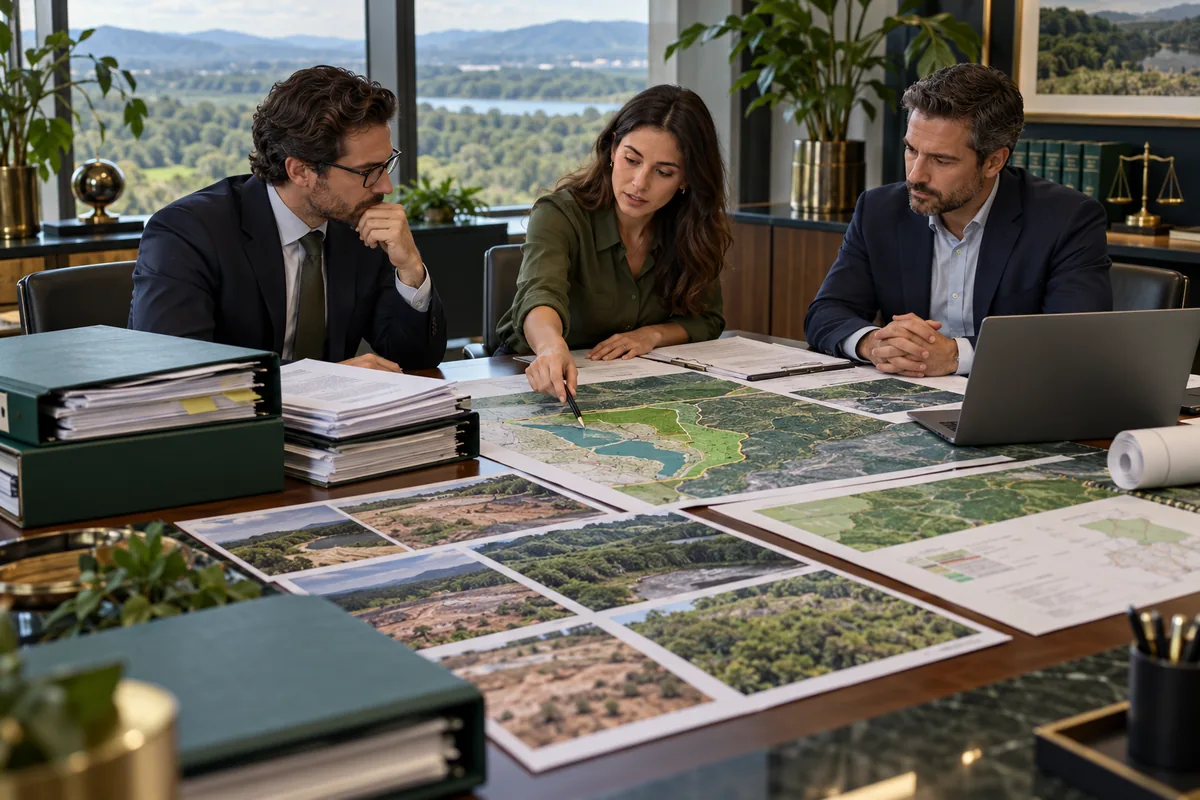 Profissionais analisam processo, mapas e etapas de regularização ambiental