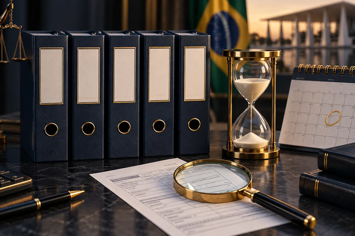 Cinco pastas e calendário para controle do prazo de restituição