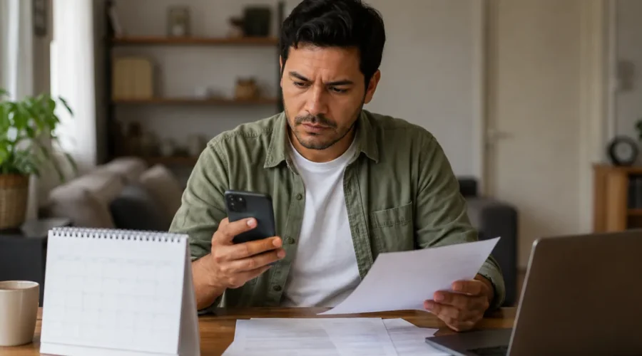 Trabalhador confere no celular o pagamento das verbas rescisórias