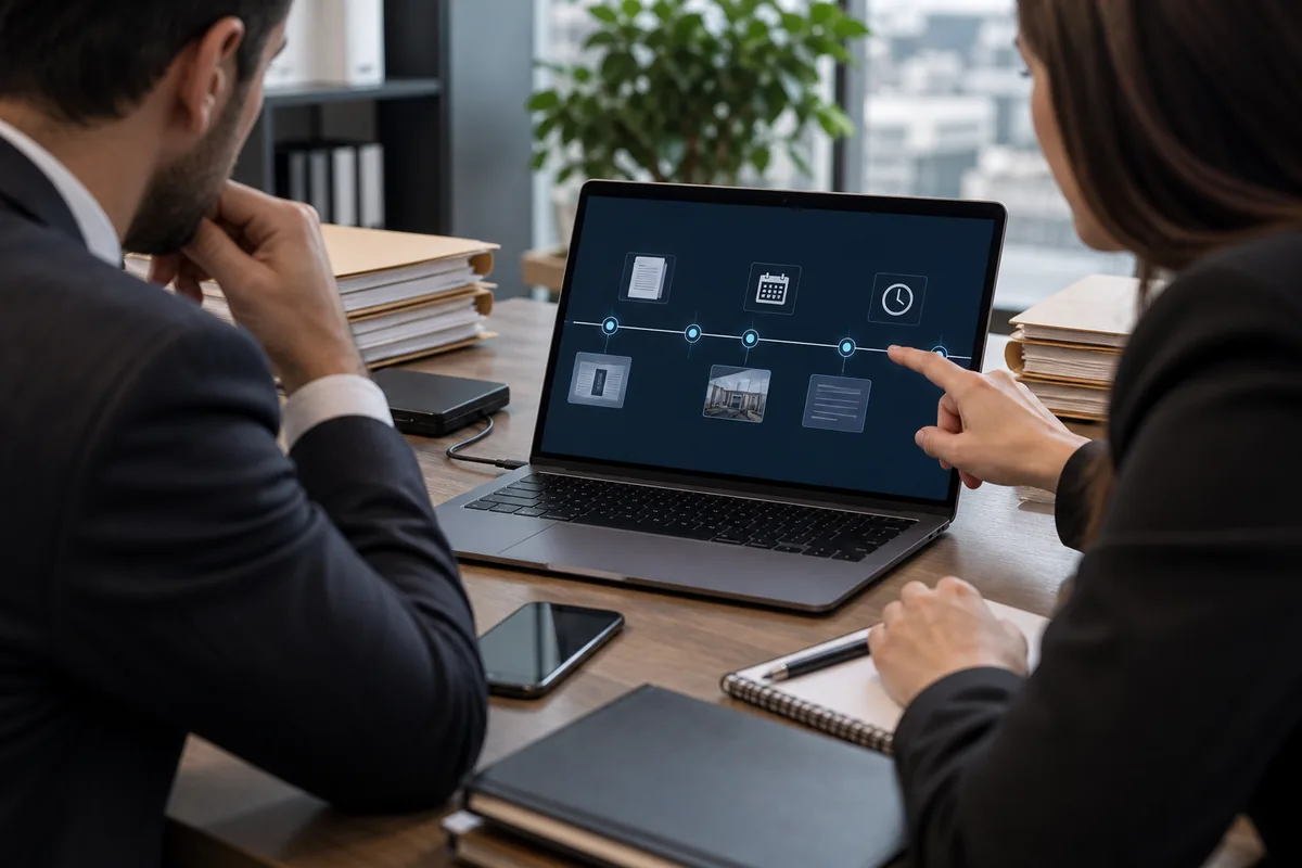 Profissionais revisam cronologia e registros digitais do contrato